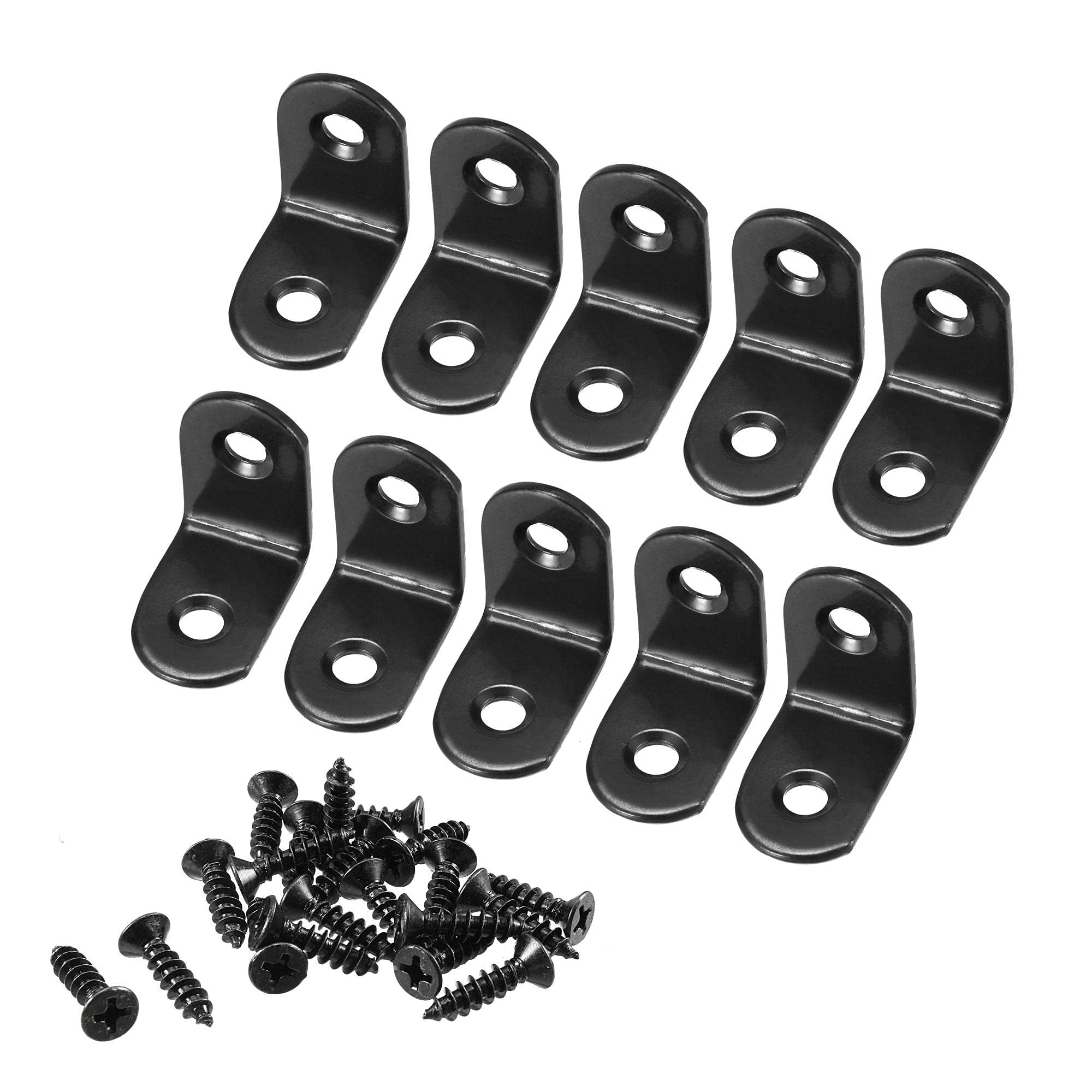 TA-VIGOR 10 Pcs 90 Degree Corner Brace Angle Brackets 25mm x 25mm x 16mm, Black L Shaped Metal Brackets with Screws