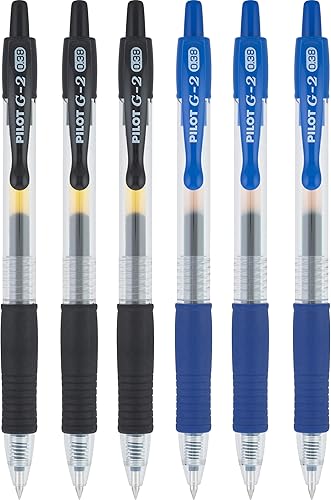 Pilot G2 bolígrafos retráctiles de gel de 0.38 puntos, paquete negro y azul, (paquete de 6)