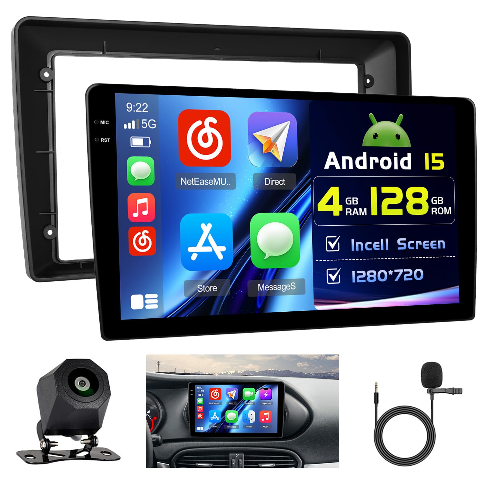 Hikity 4+128G 9" Autoradio Android per FIAT Tipo Egea 2015-2020 | Incell Touchscreen Wireless Carplay Autoradio 2 DIN GPS Navi Bluetooth 5.0 WiFi FM/RDS Retrocamera EQ 4+128G