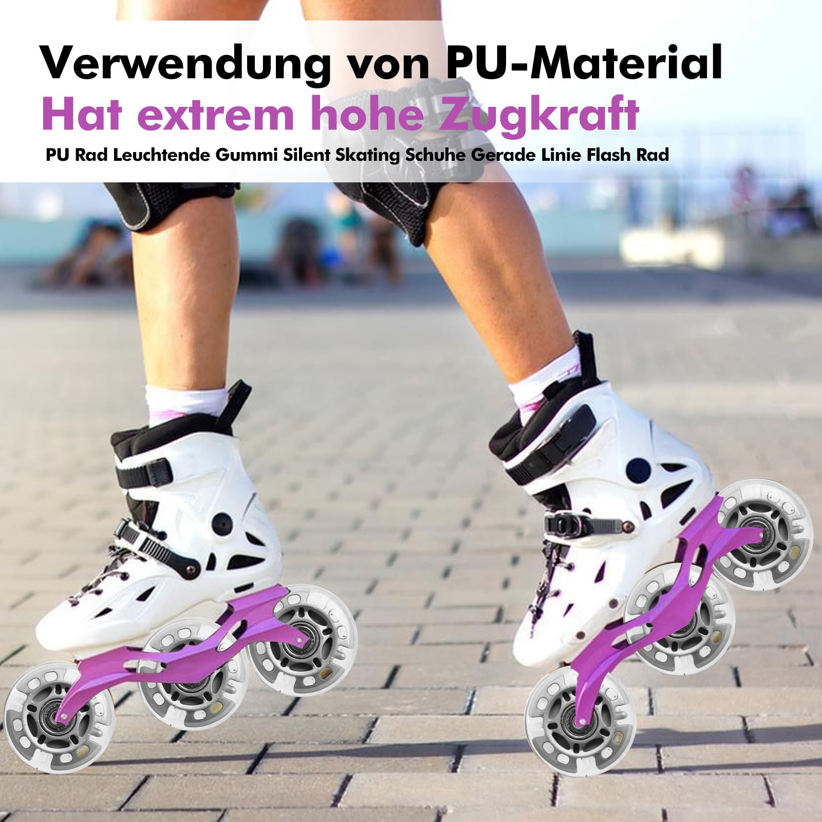 Lot de 8 roues de rollers LED 72 mm – Roues lumineuses avec roulements à billes – Roulettes de rechange pour patins à roulettes et patins de fitness