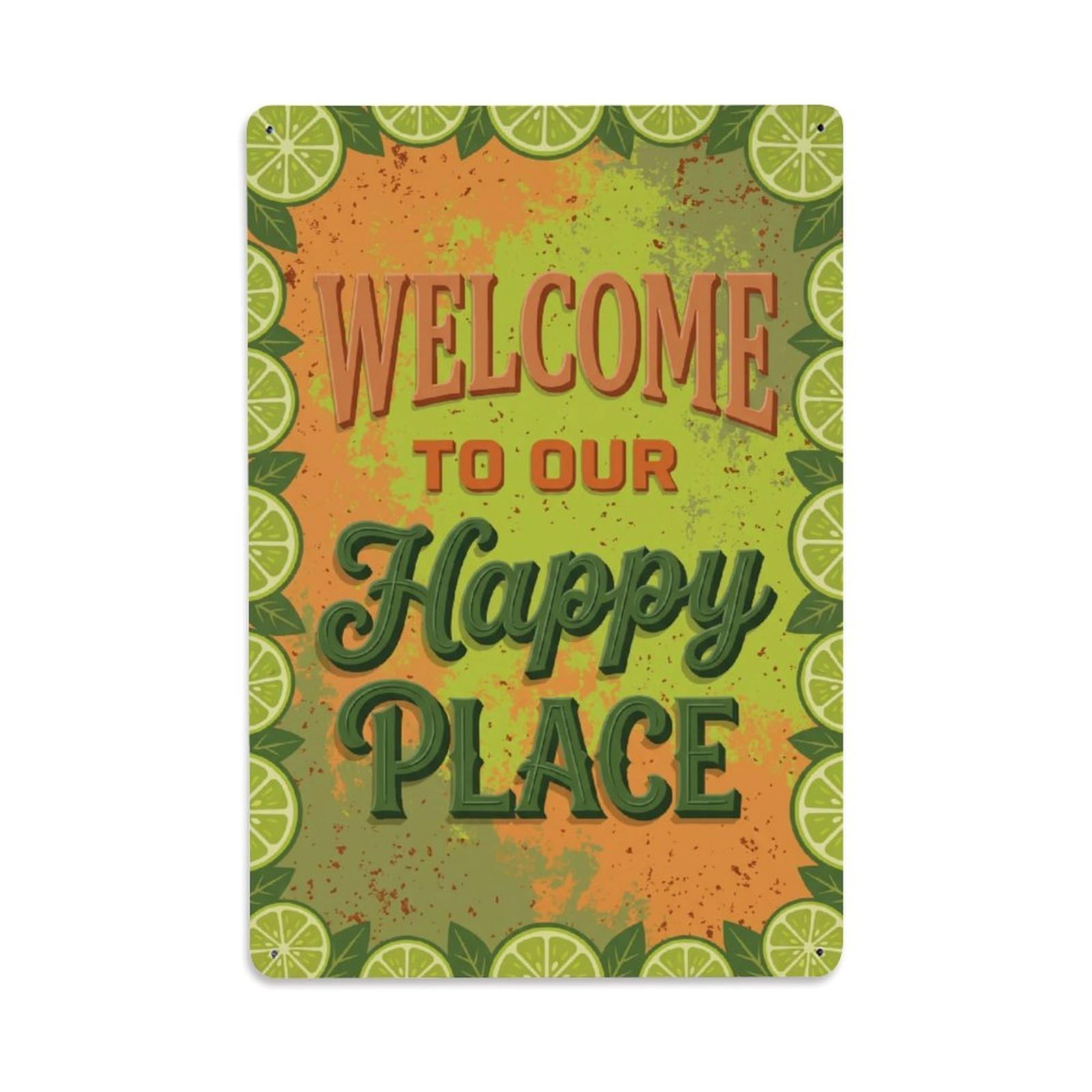 Welcome To Our Happy Place Rangpur Lime Grove Metal Tin Sign Plaque Wall Decor for Cafe, Club Bar, Office, Home Garden Metal Poster 8x12Inch