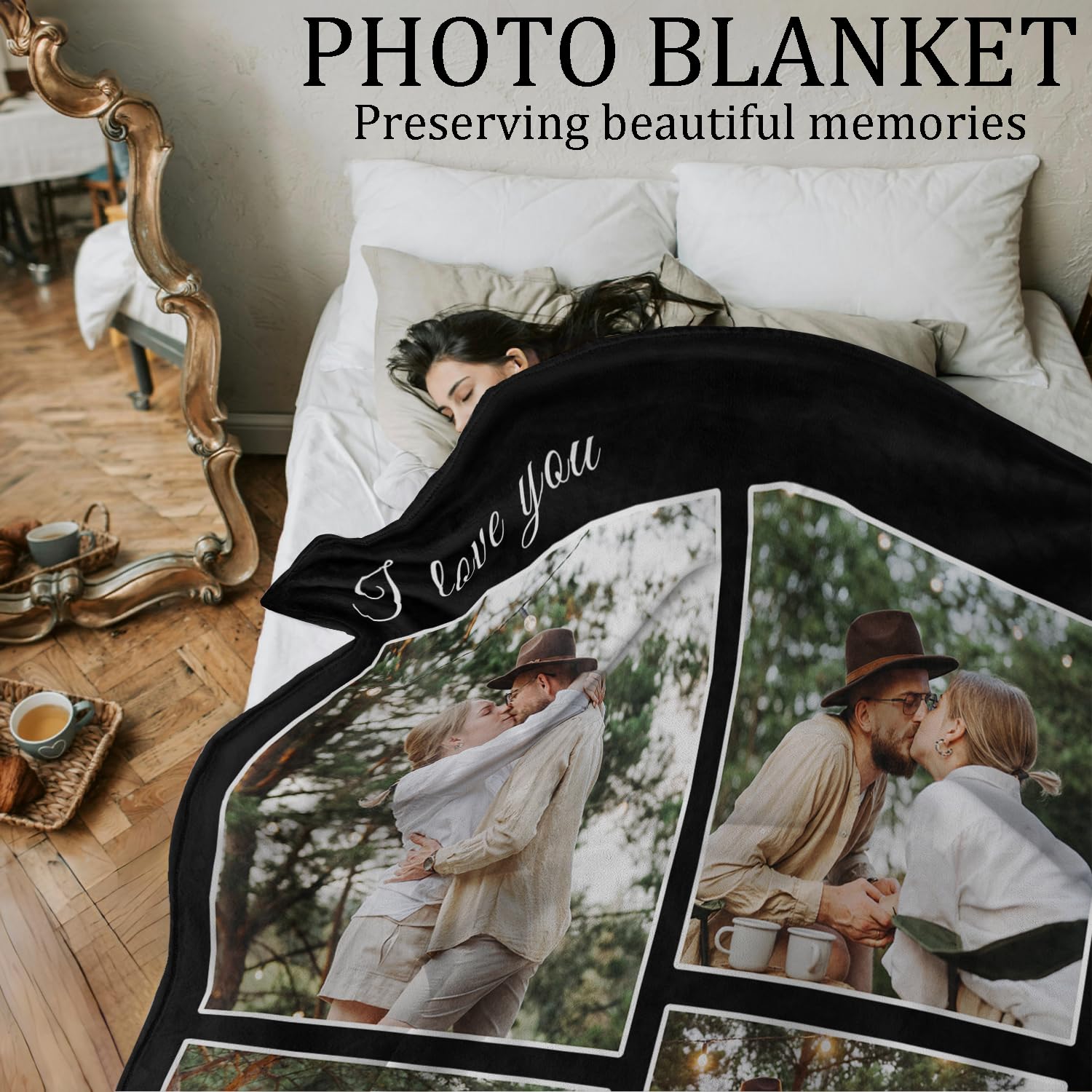 PUREFLY Custom Blanket with Picture, Birthday Gift for Girlfriend Wife, Personalized Picture Blankets Gift for Christmas Valentines Memorial