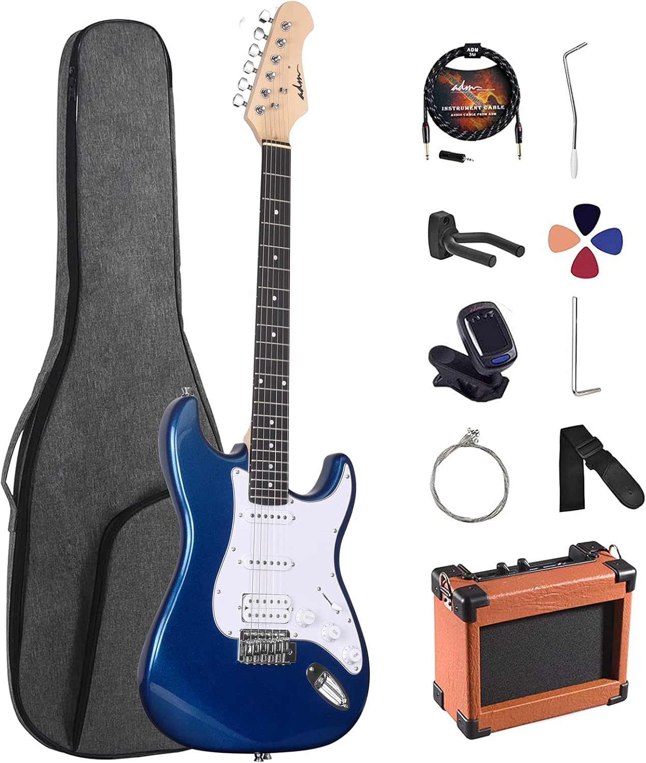 ADM Electric Guitar Beginner Kit 39 Inch Full Size Solid Body Electric Guitar Bundle