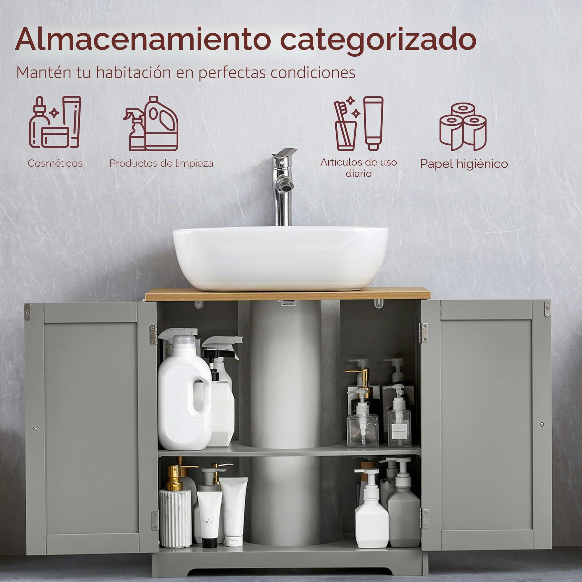 Bath Vida Priano - Armario de Almacenamiento para Debajo del Fregadero, Color Gris y Roble