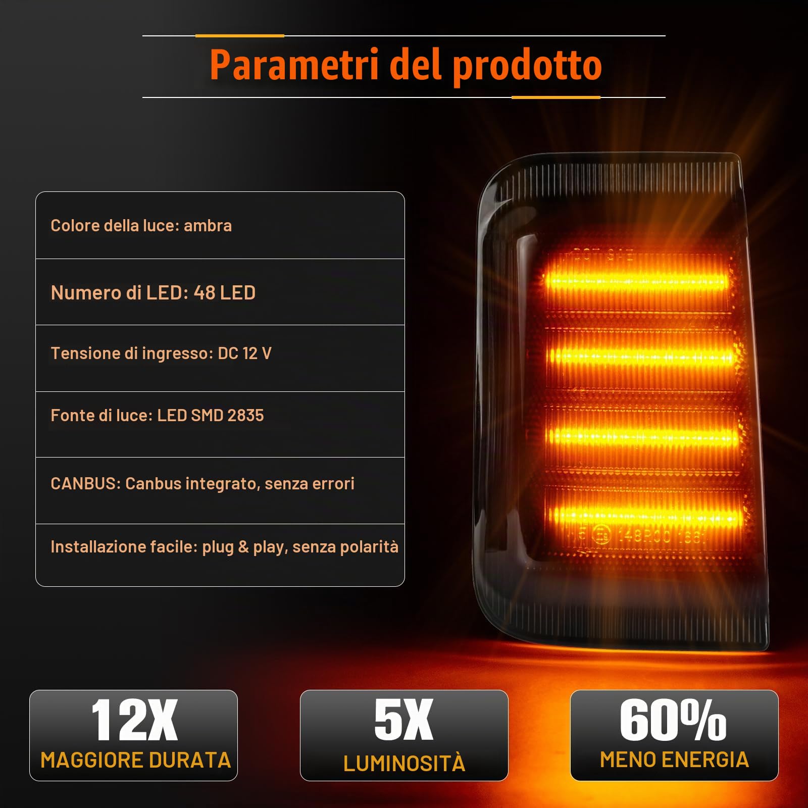 POPMOTORZ Led Indicatori di Direzione Specchietti, 2 Pezzi Frecce LED Specchietto 2835 SMD Nero con Canbus Senza Errori per Boxer Fi-at Ducato Ram Promaster C-itroen Jumper Relay