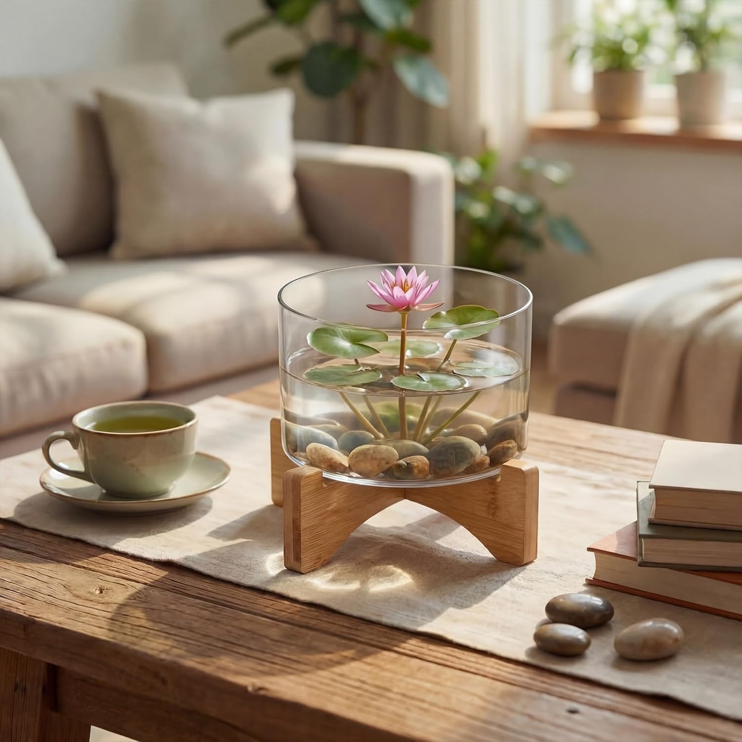 Baderke 3 Set Lotus Bowl Planter with Base, 5.9 Inch Plastic Hydroponic Planter Water Lily Bowl Large Fishbowl Plastic Container for Aquatic Plant Pot Fish Tank Aquarium Garden Decoration