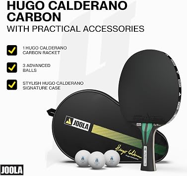 JOOLA Hugo Calderano Carbon Pro Table Tennis Racket Set Includes Competition-Level Racket with ITTF-Approved Micron Rubbers and Carbon Fiber Blade, 3-Star Tournament Balls & Protective Carry Case