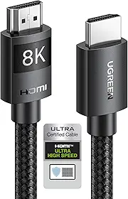 UGREEN Cabo HDMI 2.1 8K Certificado 1 m, Alta Velocidade 48 Gbps, 4K@120Hz, 8K@60Hz, Nylon Trançado, Compatível com Dynamic HDR, eARC, Dolby Atmos, HDCP, Compatível com Projetor e Blu-ray