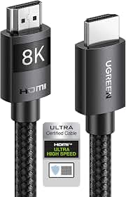 UGREEN Cabo HDMI 2.1 8K Certificado 1 m, Alta Velocidade 48 Gbps, 4K@120Hz, 8K@60Hz, Nylon Trançado, Compatível com Dynamic HDR, eARC, Dolby Atmos, HDCP, Compatível com Projetor e Blu-ray
