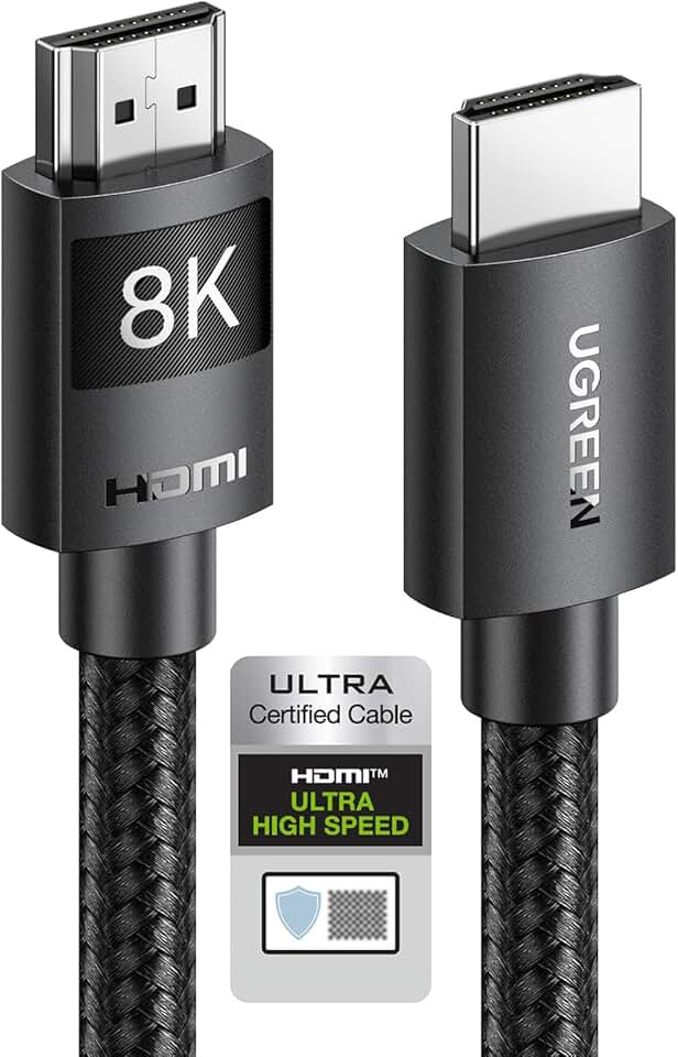 UGREEN Cabo HDMI 2.1 8K 1M Certificado, Alta Velocidade 48 Gbps 120 Hz 60 Hz Nylon Trançado Compatível com Dynamic HDR eARC Dolby Atmos HDCP Compatível com Projetor Blu-ray