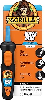 Gorilla Super Glue Pen, Cyanoacrylate Glue, Fast Setting, Precise Dispensing Pen Shaped Applicator, Clear, 5.5g (Pack of 1)