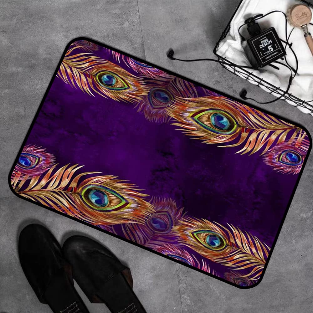 GOSUNA Microfiber Soft Bath Mat 40x60cm,Peacock Gold Feather. Vintage curl Watercolor Background,Non-slip Bathroom Mats Machine-washable, Shower Water Absorbent Bath Rug Durable Floor Mats