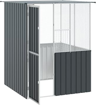 Bird Cage Anthracite Galvanised Steel 165 x 165 x 200 cm Spacious and Durable Aviary with Sturdy Metal Frame for Parrots, Parakeets and Canaries Outdoor