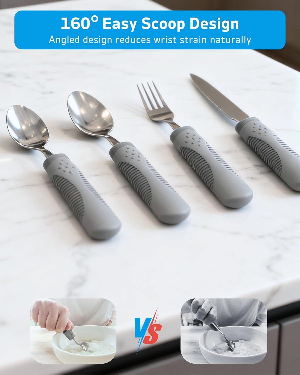 Adaptive Utensils (4-Piece Set) Weighted 7 Oz Each- Weighted Utensils for Hand Tremors and Parkinson's Patients - Weighted Silverware for Hand Tremors, Weighted Spoons