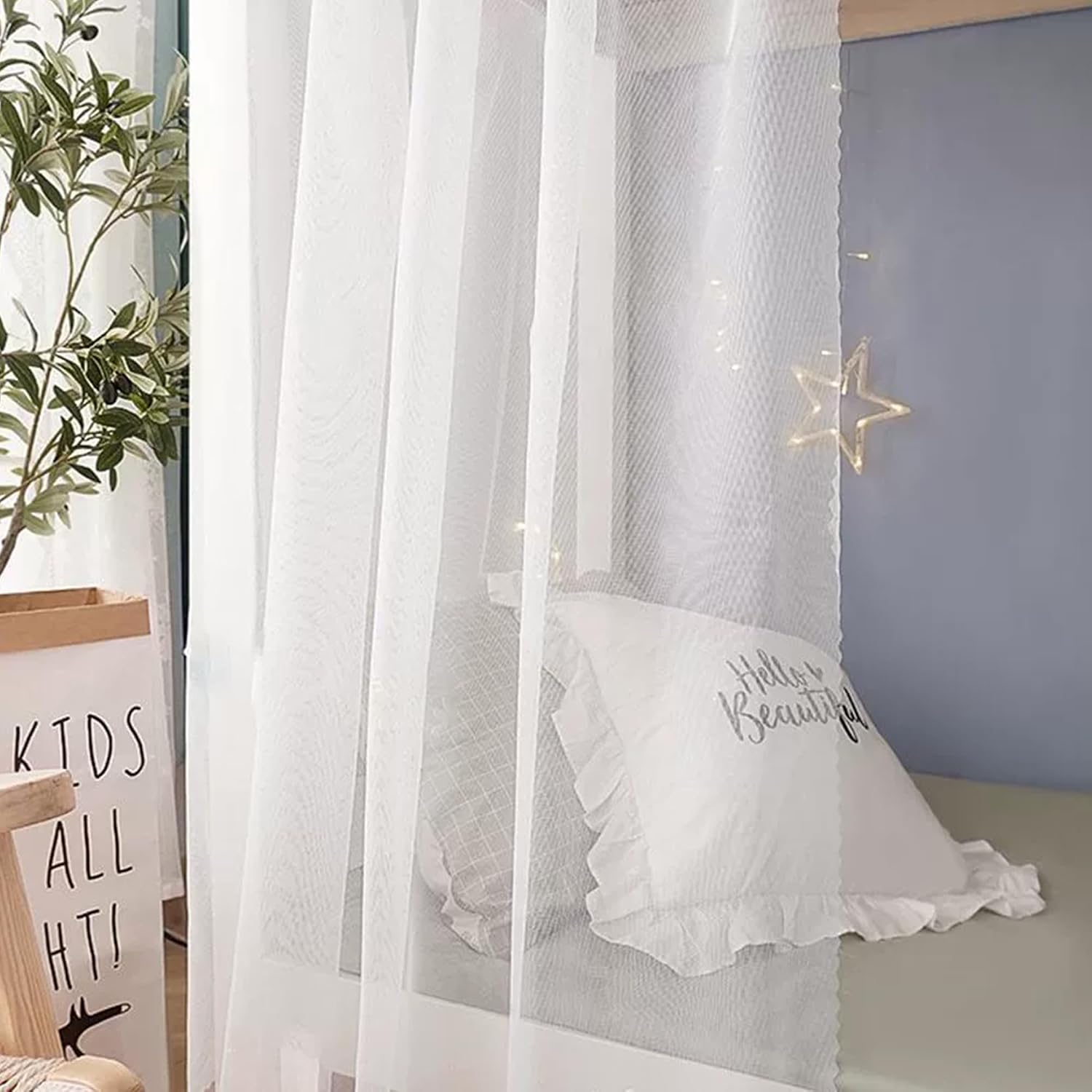 Beautiful Gauze Bunk Bed Curtains Fine Holes Dormitory Bunk Bed Mosquito Net for Bottom, 2 Panels