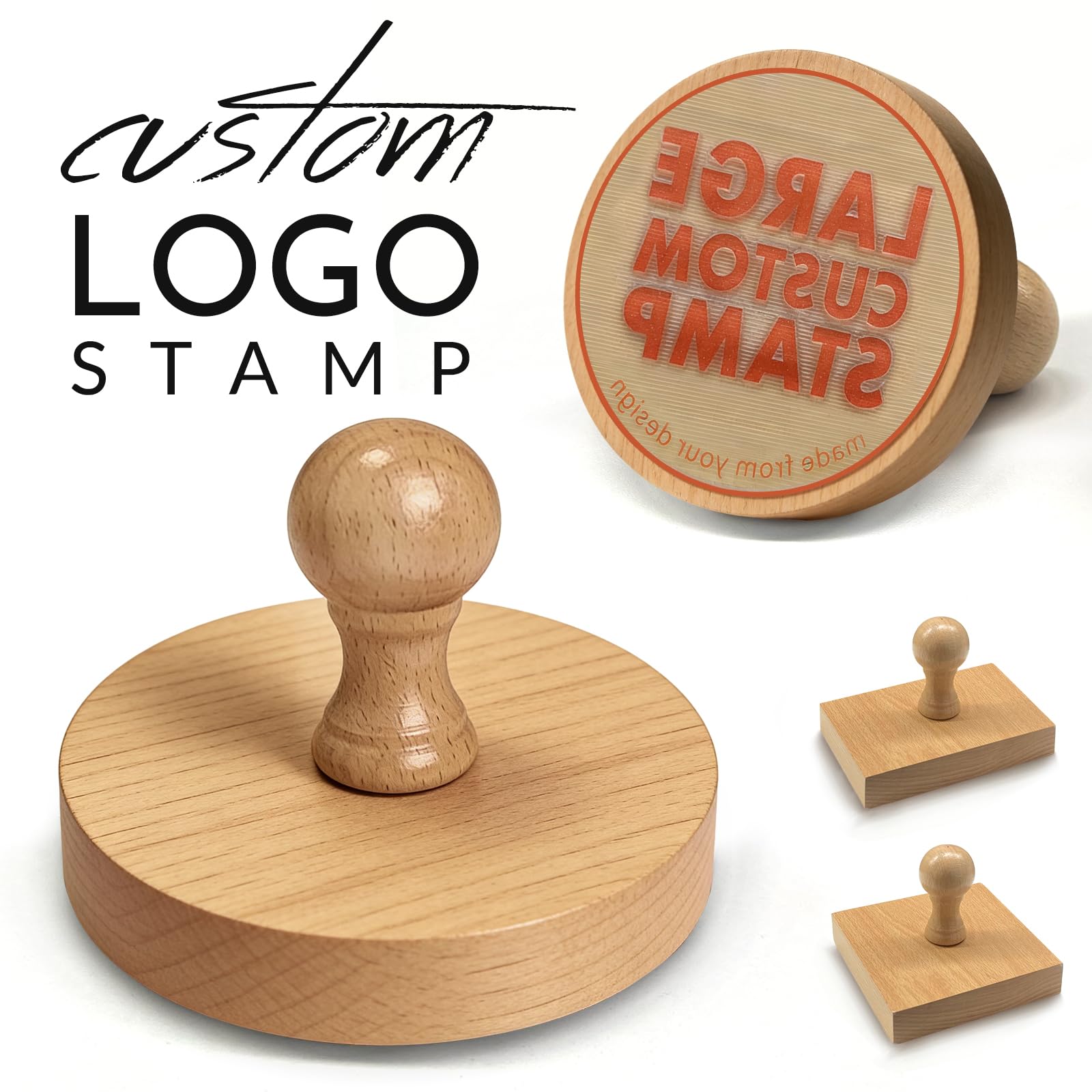 Custom Logo Stamp Wood Handle Personalised Rubber Stamp Upload Your Own Logo Image Address Name Round Stamps Office Business Crafting