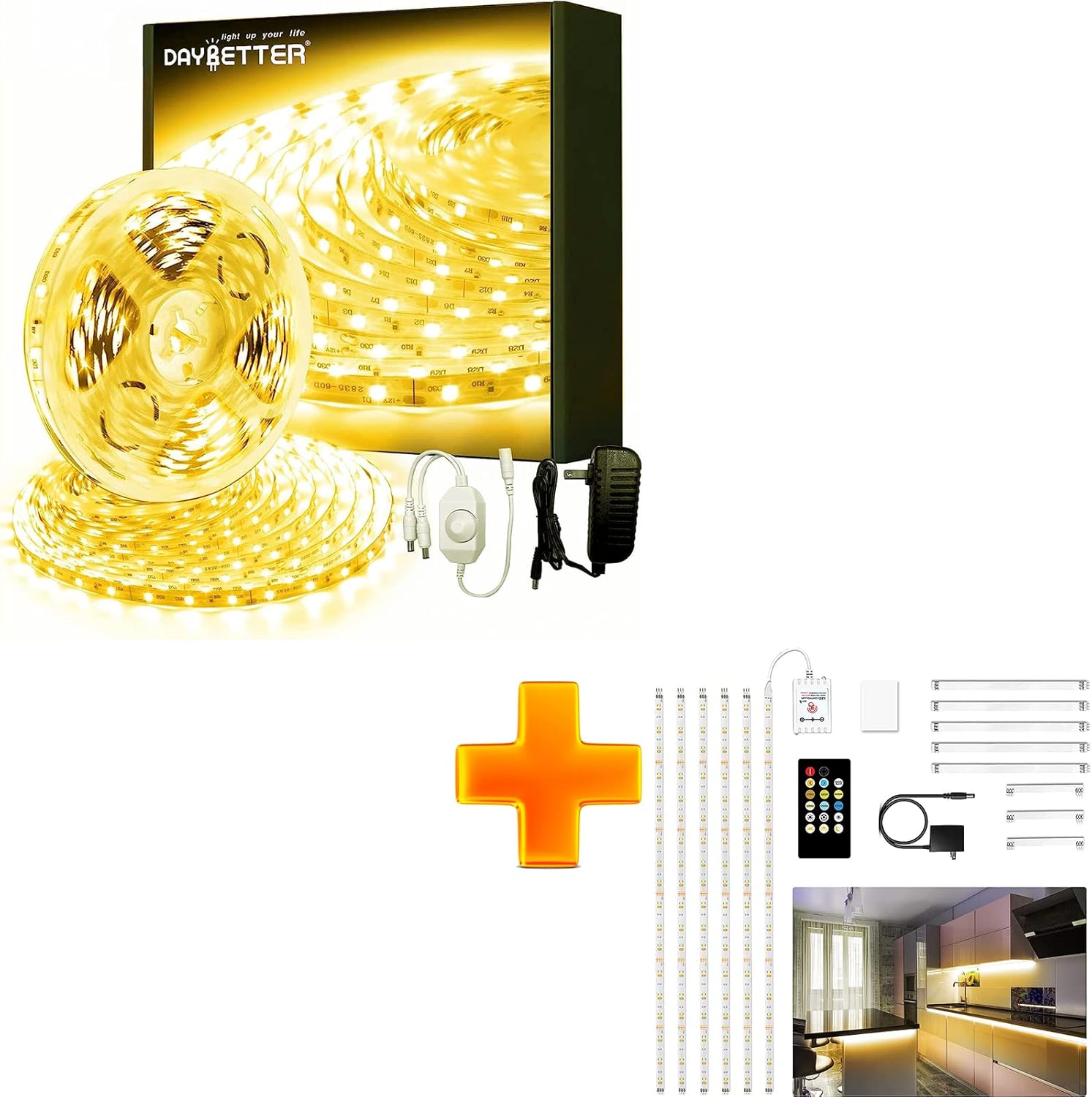 DAYBETTER 32.8ft Warm White LED Strip and Under Lights, 6 PCS