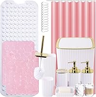 Vista 55 de Bathroom Accessories Set - 25PC Bathroom Sets with Shower Curtain and Rugs, Orange Bathroom Accessories with Trash Can, Soap Dispenser, Soap Dish &