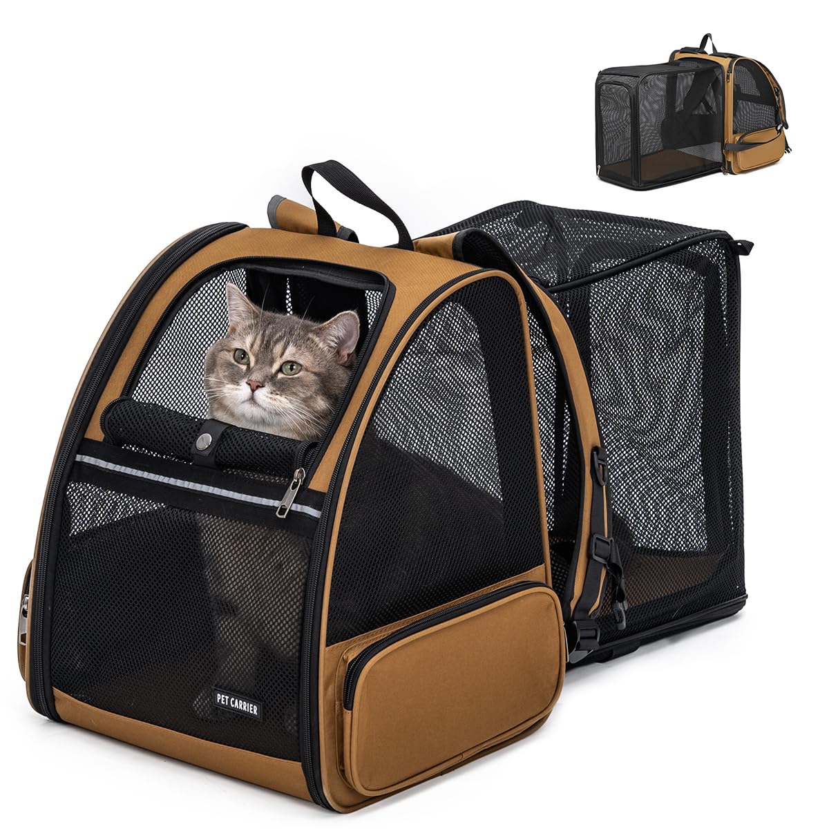 Cat Backpack，Expandable Cat Carrier Backpack, Dog Backpack Carrier and Pet Carrier Backpack, Suitable for Cats, Dogs Kitten or Small Dogs, Travel Friendly Puppy Cats Bag (Brown)
