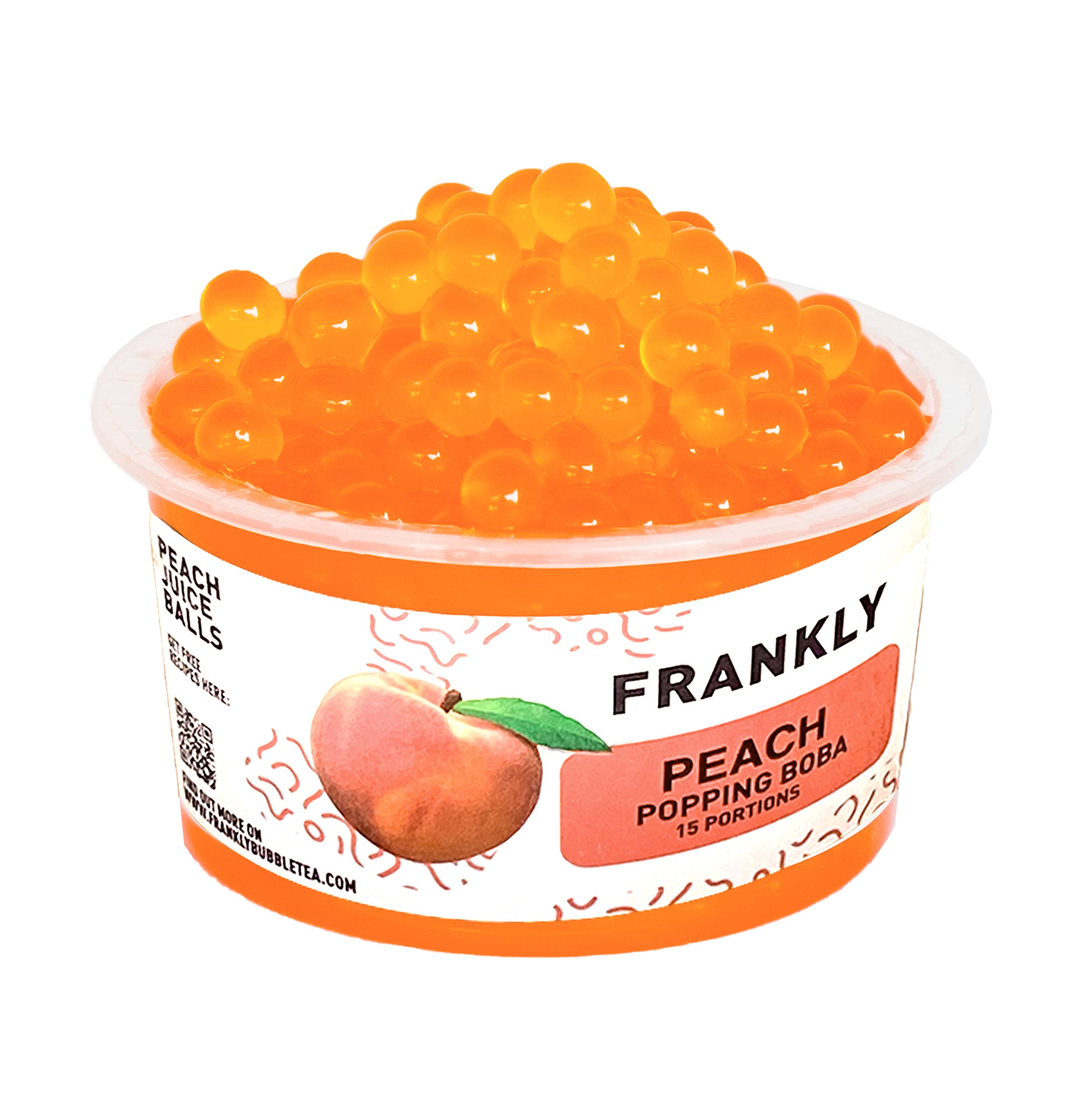 FRANKLY Popping Boba - Esferas de fruta para Bubble tea, té de burbujas, yogur, pasteles y dulces (Melocotón, 450g)