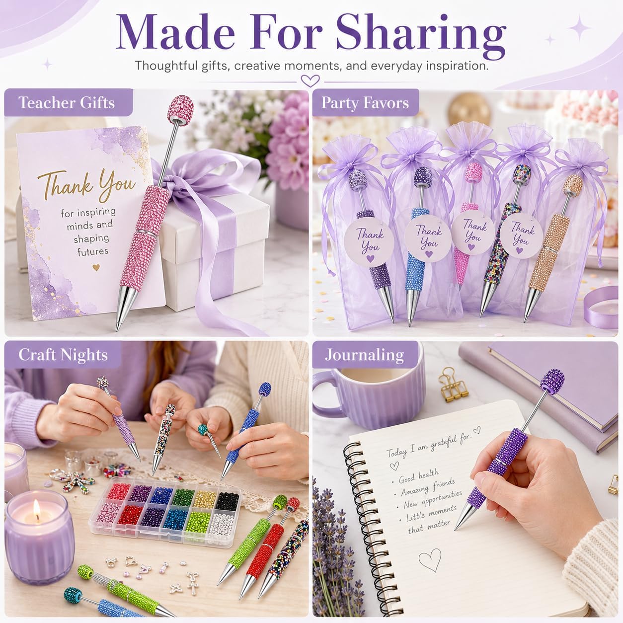 Homaisson Rhinestone Beadable Pens, 24 Pack Multicolor DIY Ballpoint Pens