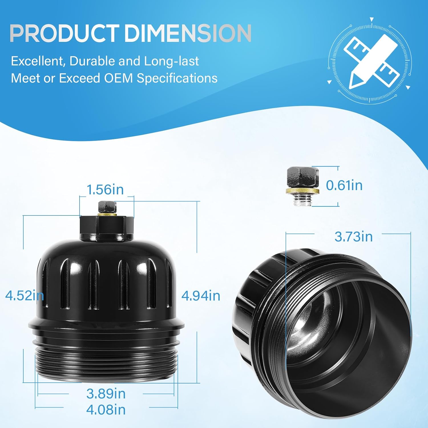 134001 Fuel Filter Housing Cap Fits for Chevy/GMC 6.6L L5P Duramax Diesel 134001 2500HD 3500HD 2017-2019 (Aluminum, Black)