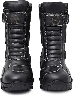 Biker Waterproof Boots with Steel Toe : High Ankle Leather Waterproof Boots for Men with Memory Foam Footpad & High Perfor... Price In India