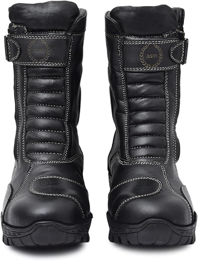 Biker Waterproof Boots with Steel Toe : High Ankle Leather Waterproof Boots for Men with Memory Foam Footpad &amp; High Perfor...