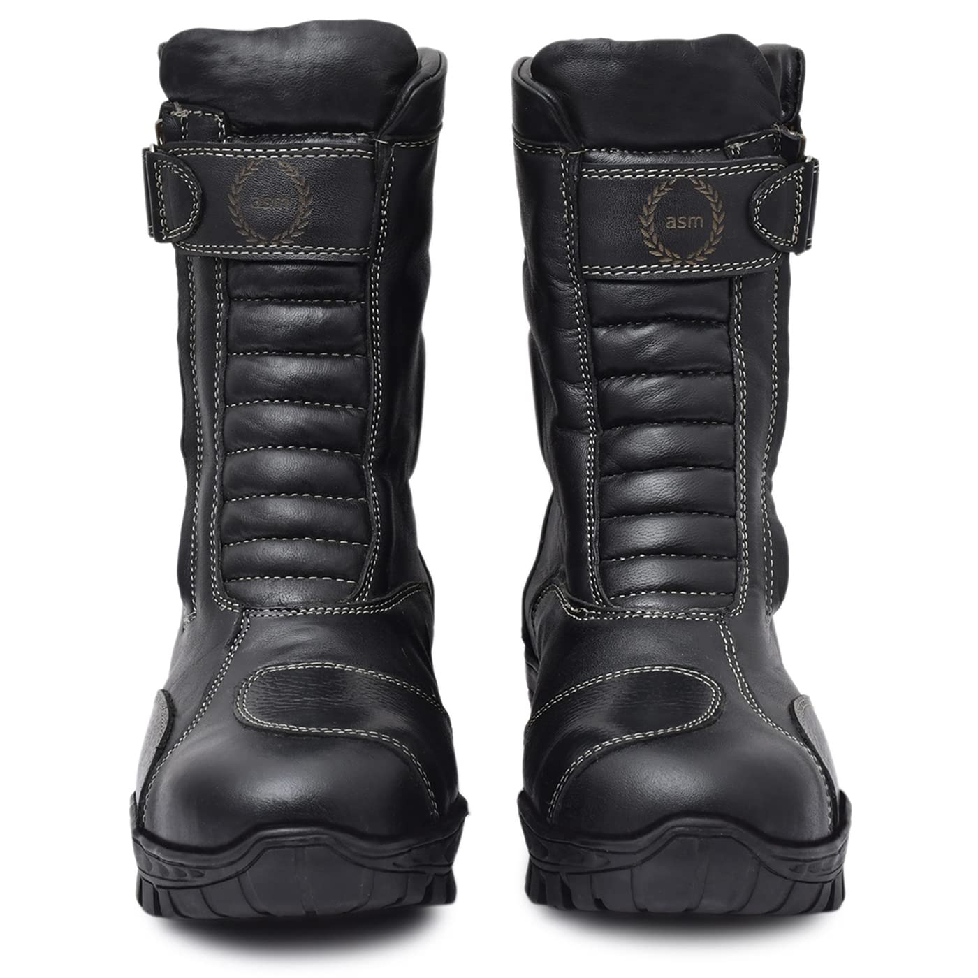 Biker Waterproof Boots with Steel Toe : High Ankle Leather Waterproof Boots for Men with Memory Foam Footpad & High Performance Rubber Sole. Sizes 5 to 12 Available. Article : 707Black