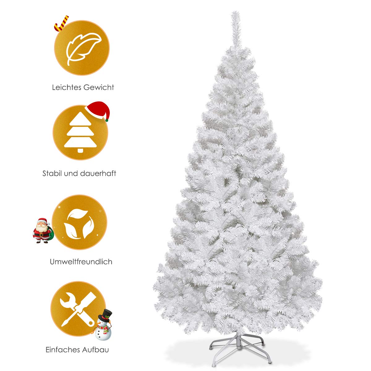 COSTWAY 180 cm kunstkerstboom, dennenboom met klapsysteem, kerstboom met 1000 twijgen, pvc-naalden, kunstboom voor Kerstmis, met metalen standaard, groen