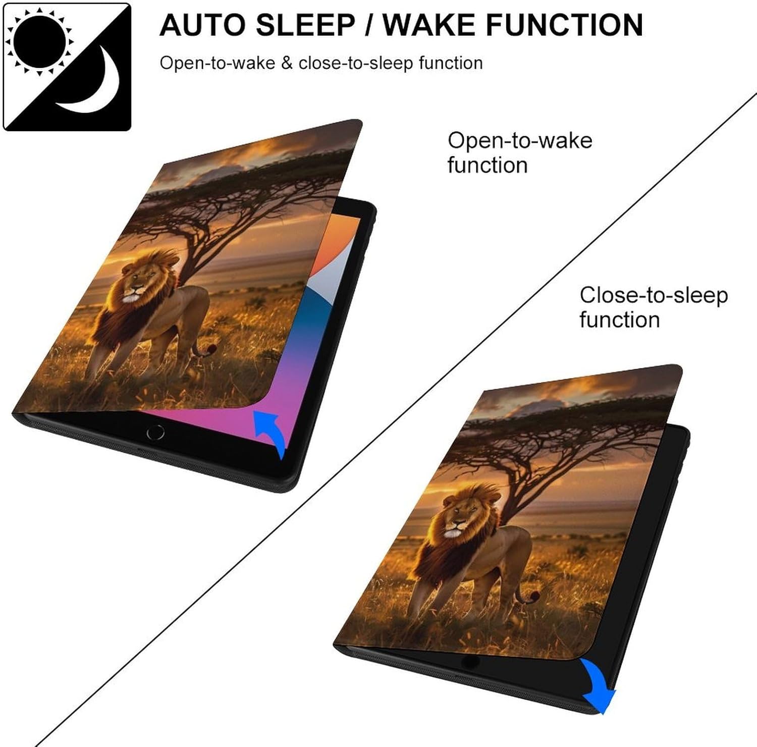 Wild Animal African King Lion Wildlife Printed Case Trifold Stand Protective Cover Compatible with ipad 2019/2020/2021(10.2in)