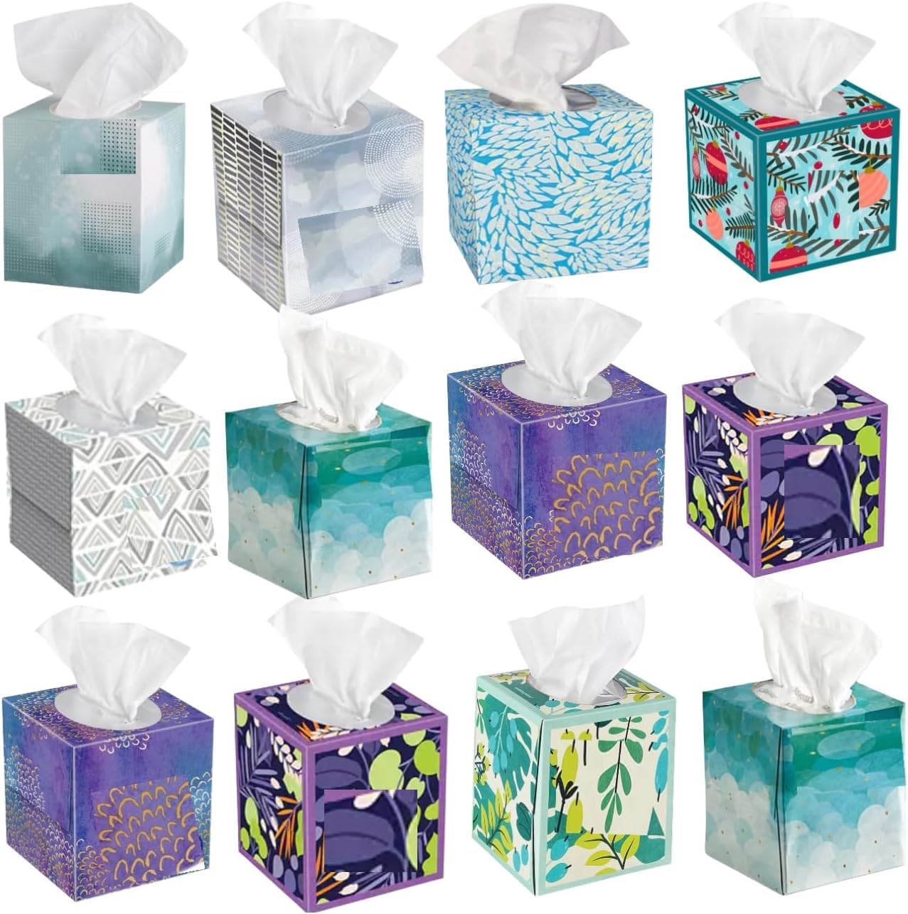 Facial Tissues, 3-Ply, 60 Count, Cube Box, 12 Pack