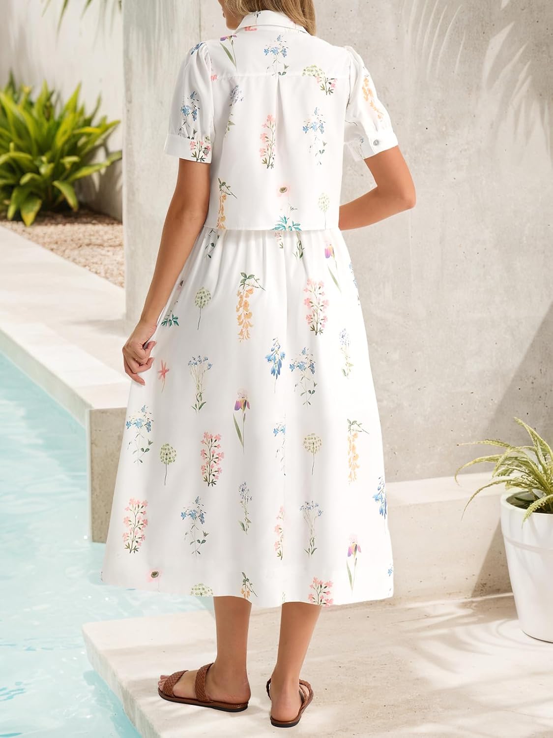 Tankaneo Womens Floral 2 Piece Skirt Set Summer Puff Sleeve Crop Blouse and Maxi Dress Outfits Matching Vacation Outfits - Image 2