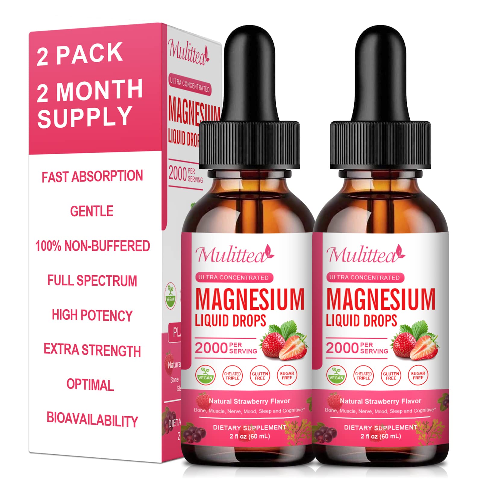 Magnesium Glycinate Liquid, High Potency Magnesium Glycinate, Citrate, Sugar Free Vegan Non-GMO Complex Supplement Promotes Nerv,Relaxation,Muscle,Sleep Support*