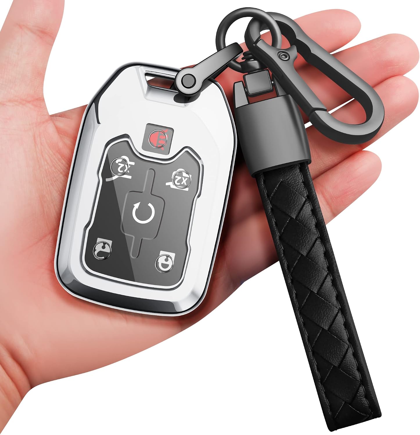 Sindeda for Chevrolet Key Fob Cover With Keychain TPU Full Protection Key Shell Key Case Compatible with 2017-2021 Chevrolet Chevy Silverado Suburban Tahoe GMC Acadia Sierra Terrain Yukon-Silver