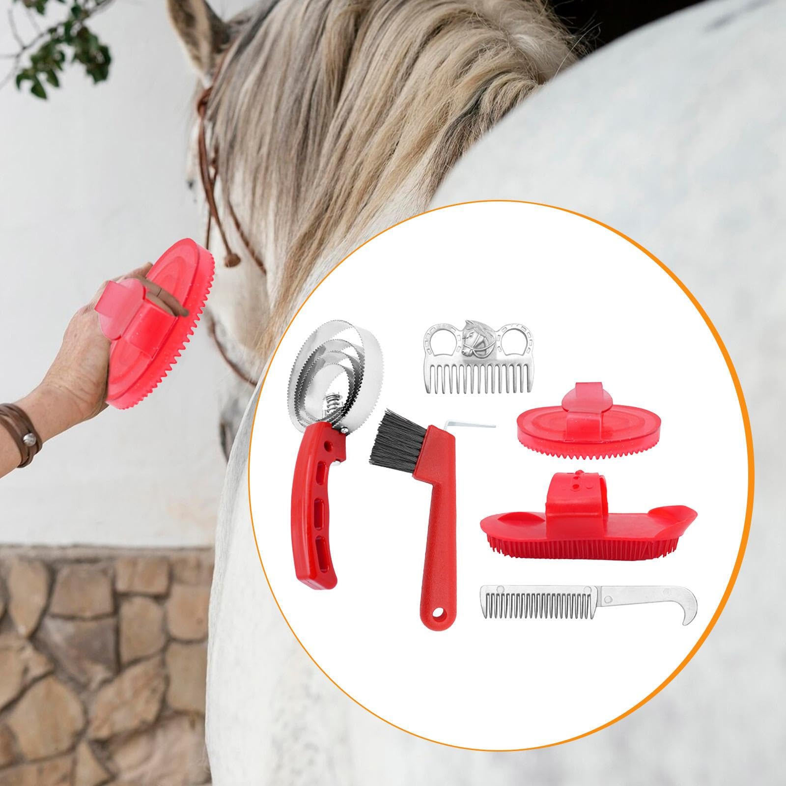 Harilla Kit de 6 Piezas para el Cuidado de Caballos, cepillos Profesionales, Herramientas de Limpieza para el Pelaje equino, Uso Diario.