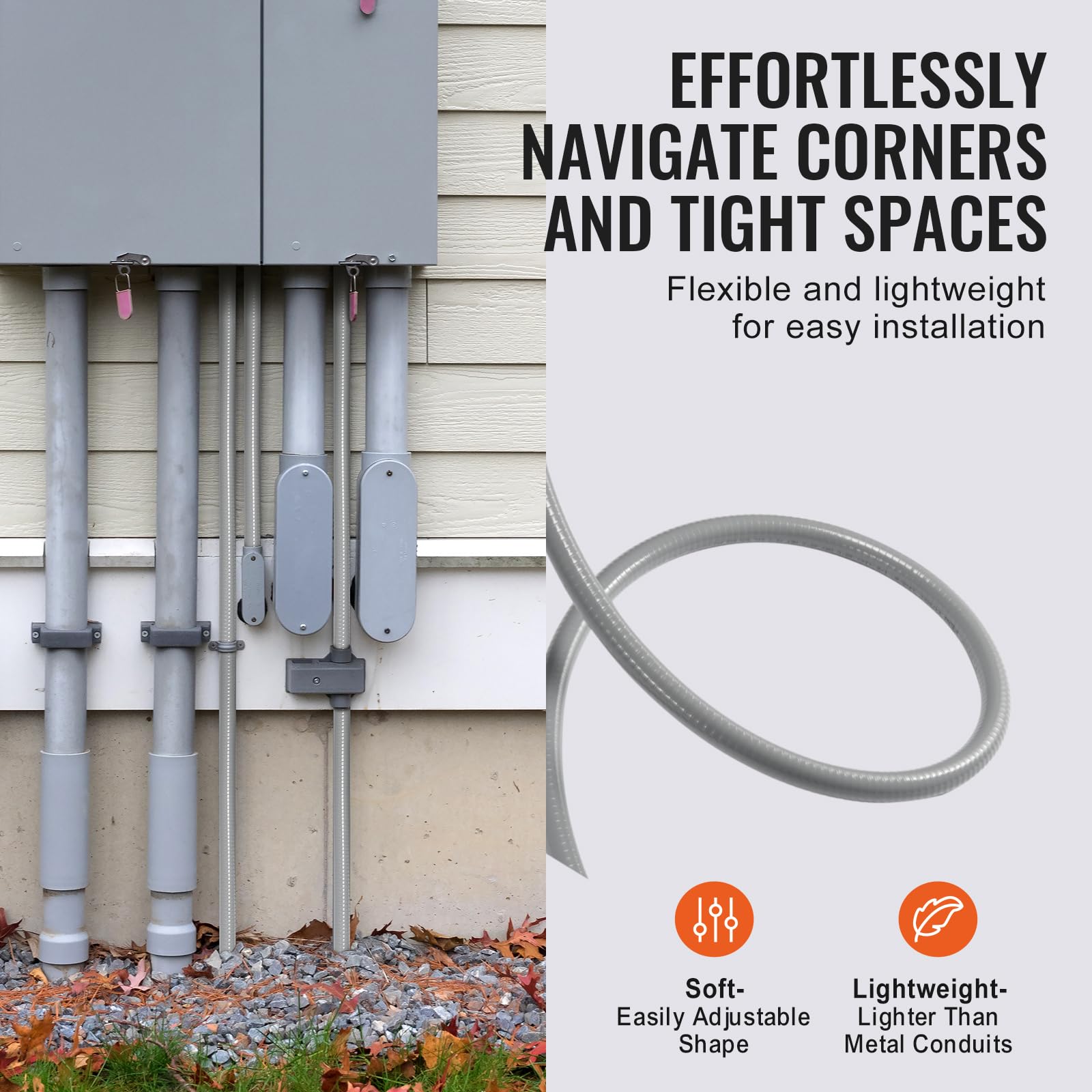 Happybuy 1/2-Inch Flexible Electrical Conduit,100 ft, PVC Liquid-Tight Conduit Non-Metallic with 5 Straight and 5 90-Degree Conduit Connector Fittings, for Air Conditioning Motor Controller Pump