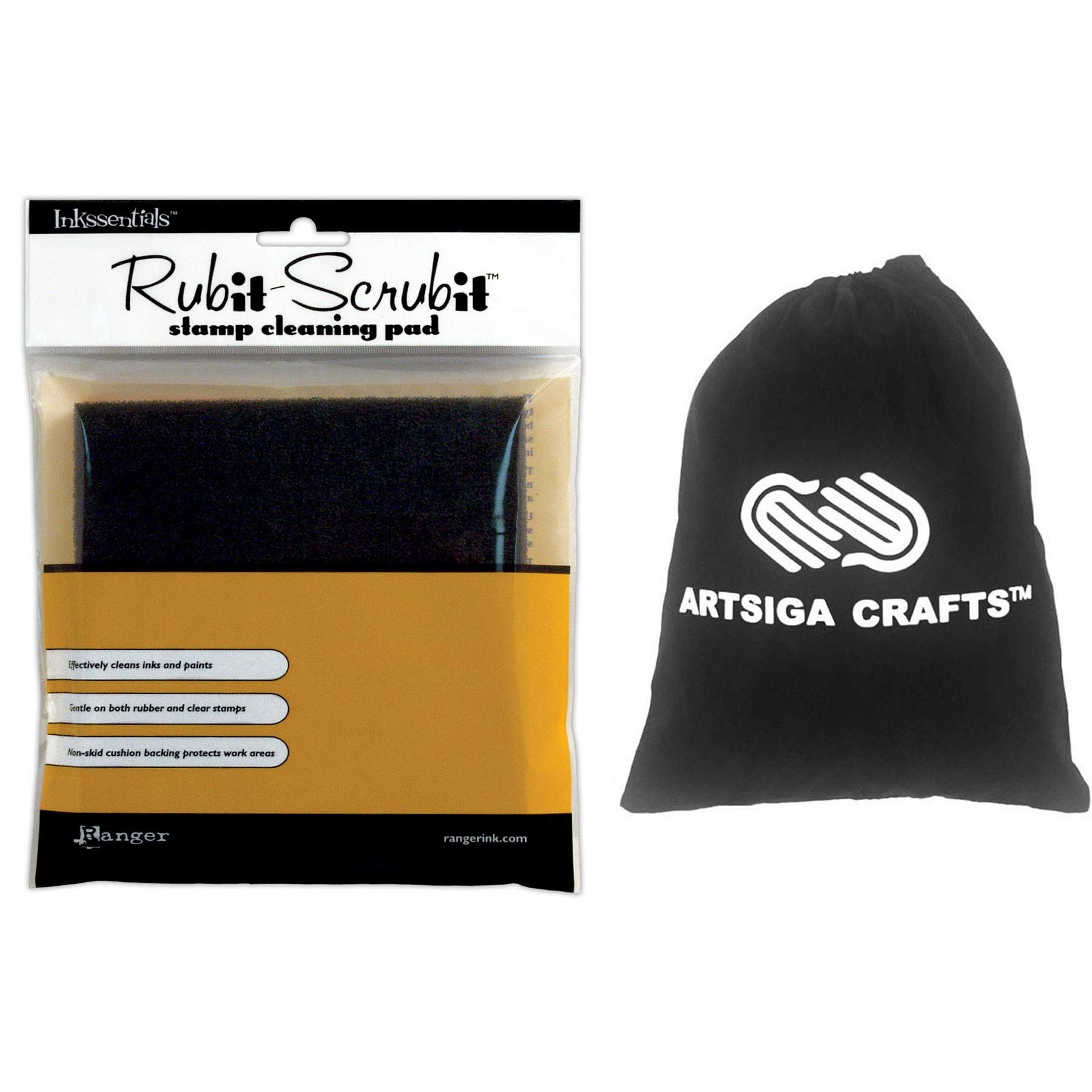 Ranger Ink Inkssentials Rub It Scrub It Stamp Cleaning Pad 6 x 6 inches 1-Pack Bundled with 1 Artsiga Crafts Small Project Bag