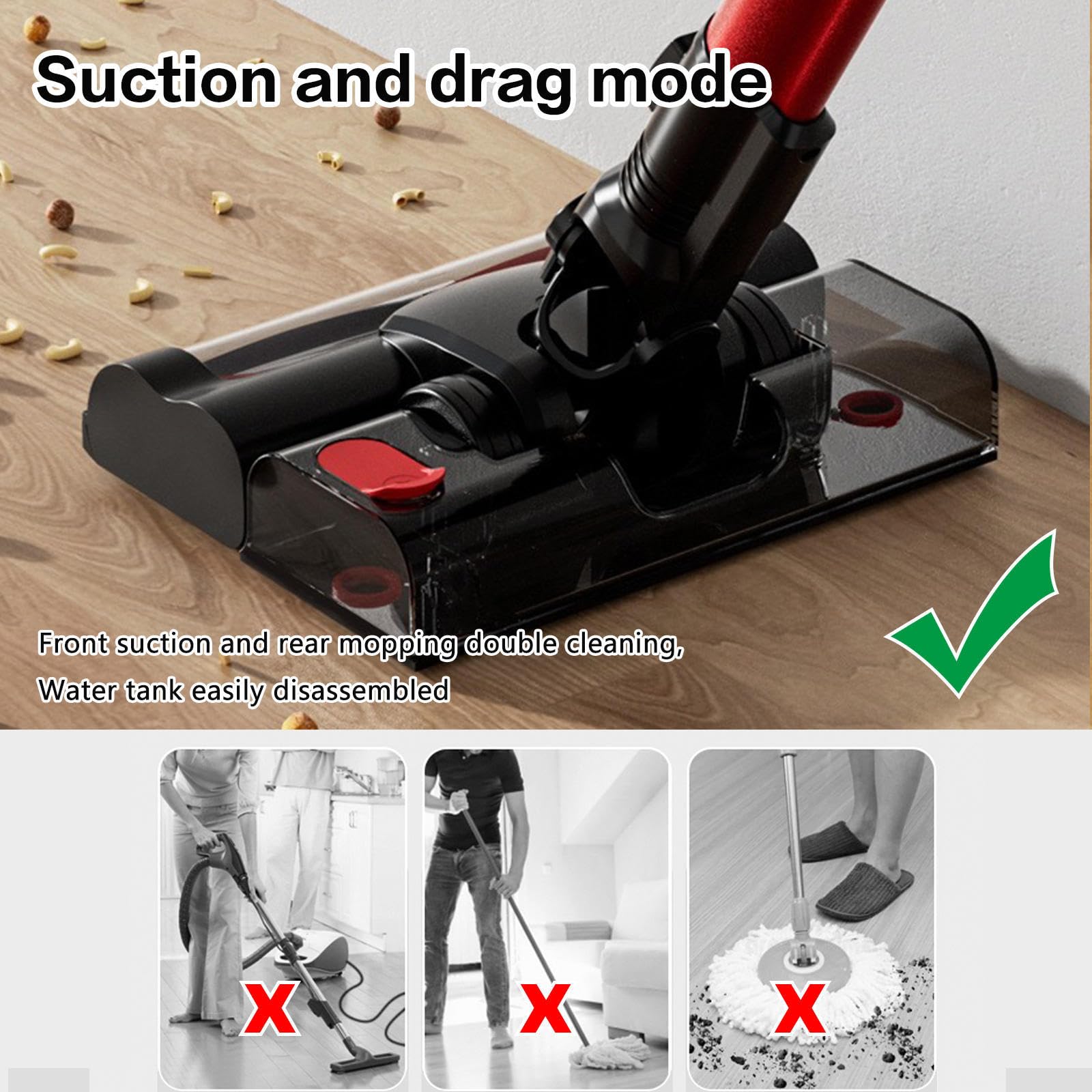 Aspiradora Fregona Sin Cable 5 in 1 Menor Ruido,Luces LED,Depósito 200 Ml, Escoba Electrica Sin Cable Aspirador Escoba para Mascotas/Alfombras/Coche/Suelos Duros/Cama