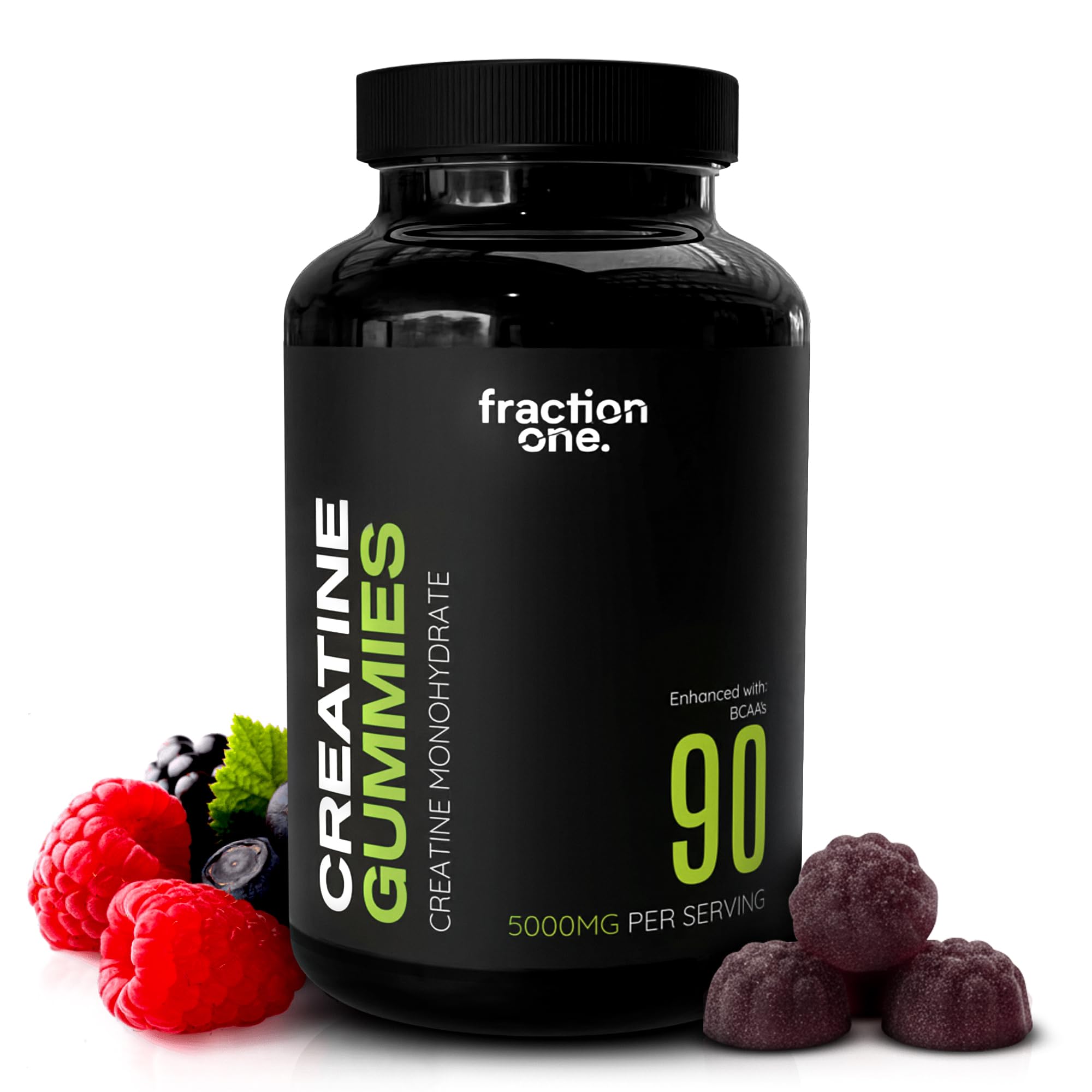 Fraction One Creatine Monohydrate 90 Gummies - 5000mg with BCAA's per Serving, Muscle Recovery, Pre-Workout Support, Gym Supplement for Men/Women - 30 Days Supply - UK 3rd Party Tested, Lab Verified