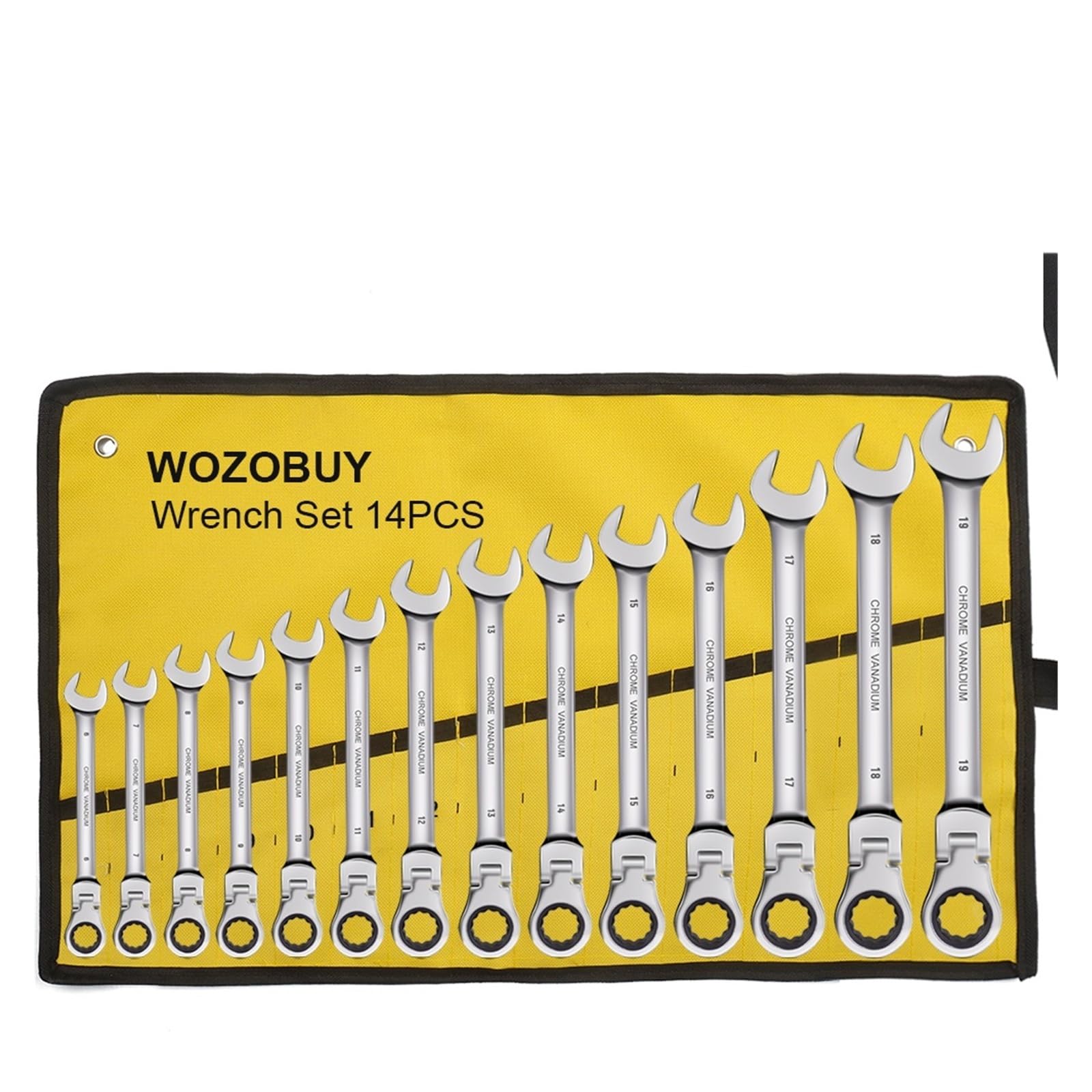 Yanyaxm 14Pcs Ratcheting Wrench Set,Combination Spanner Kit, Chrome Vanadium Steel Hand Tools Socket Key Ratchet With Canvas Bag
