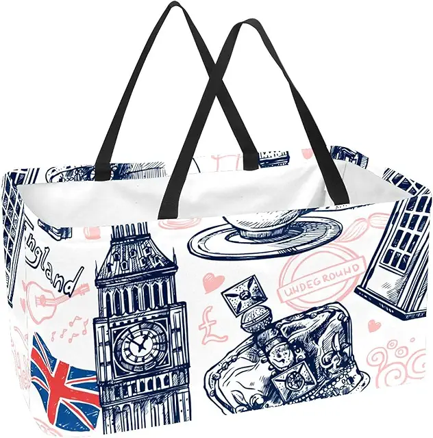 Large Foldable Shopping Basket with Reinforced Bottom - Market Basket Londonderry NH