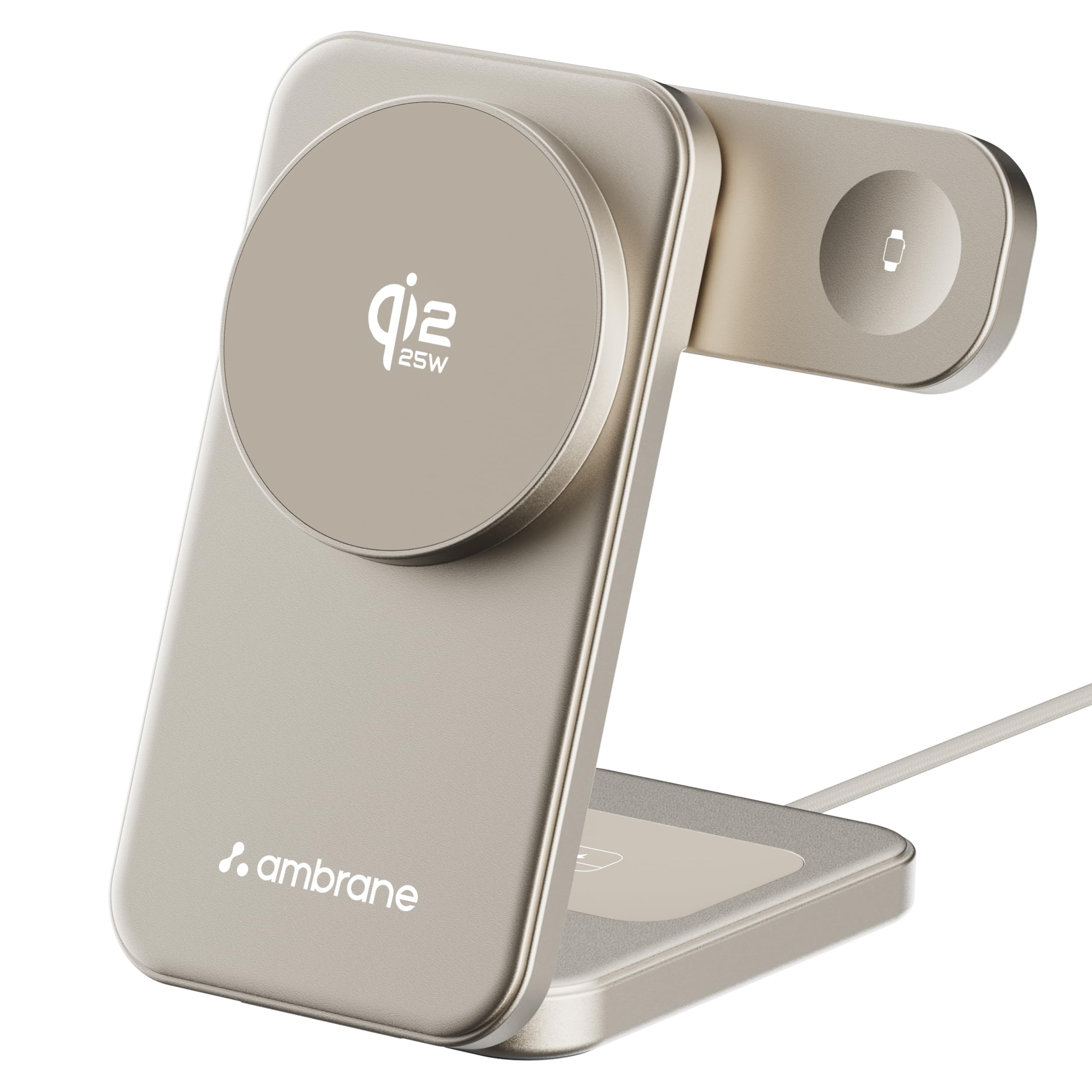 Ambrane Qi2 Magsafe Wireless 3-in-1 Charger for iPhone, Airpods&Apple Watch, Qi2 Certified Fast Charging, Premium&Foldable Design, for iPhone 16/15/14/13/12 Series (AerosynQ Trio 3, Titanium)-picture-12