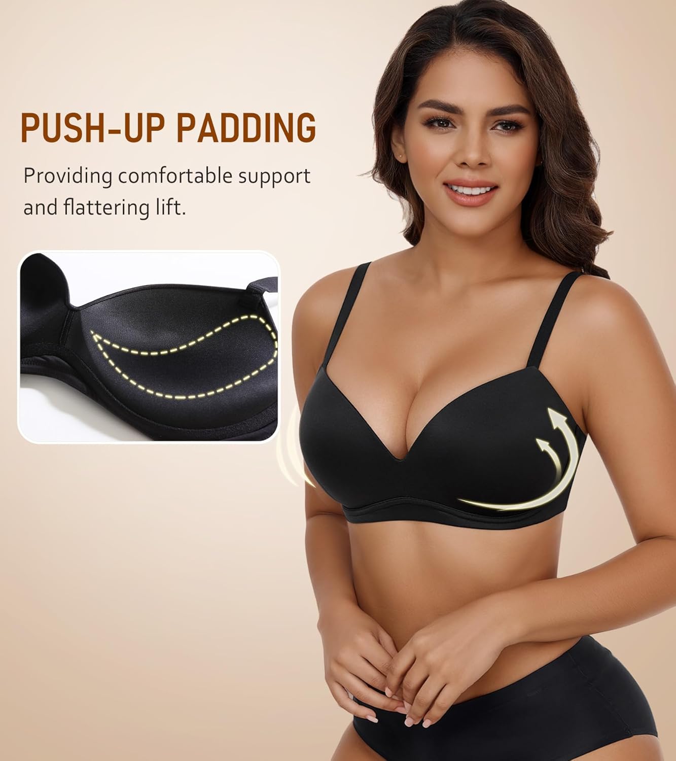 DotVol Women's Push Up Wireless Comfortable Padded Plunge No Underwire Everyday Bra - Image 5