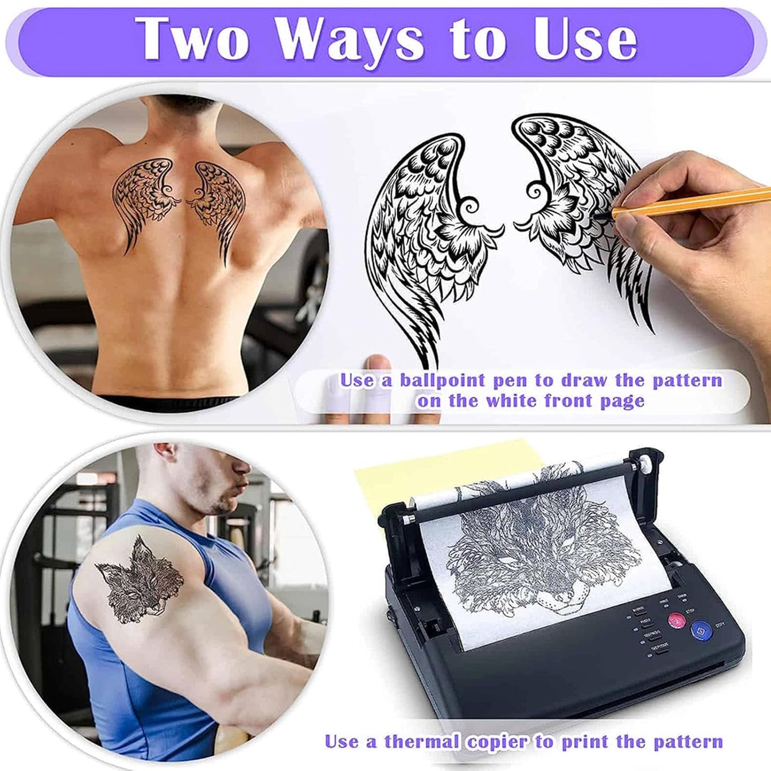 Tattoo Transfer Paper - Usiriy 50 Sheets Tattoo Stencil Paper A4 Size 4 Layers Tattoo Tracing Paper for Tattooing to Skin Printable Temporary Tattoo Transfer Paper Transfer Kit