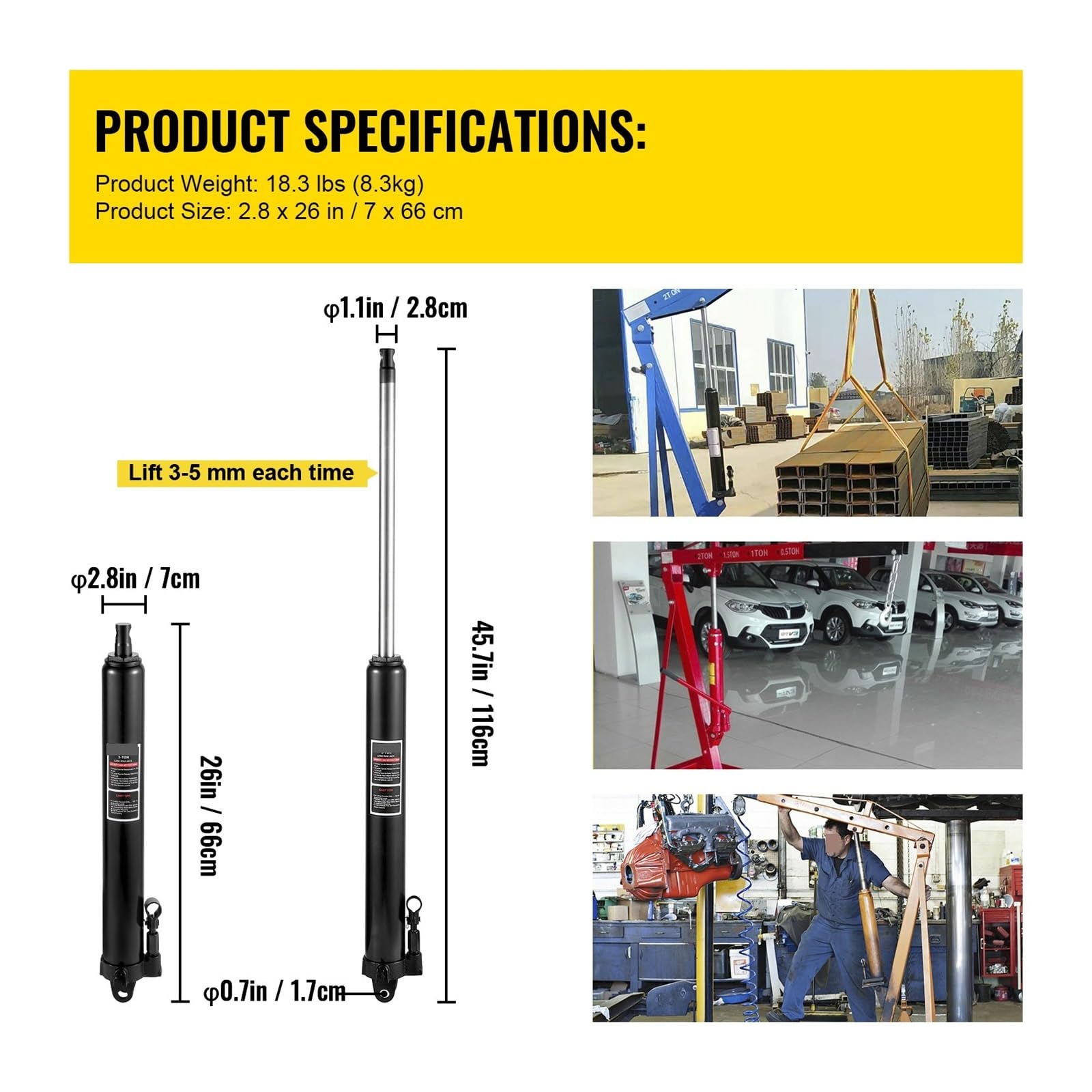 CKKNILV Hydraulic Floor Jack Hydraulic Long Jack 3 Tons/4 Tons Capacity with Single Piston Pump and Clevis Base Manual Cherry Picker W/Handle Home Inspection Jack