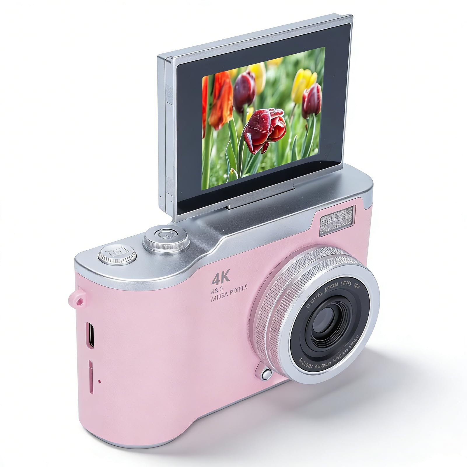 Sxhlseller Cámara Digital FHD 1080p con Sensor de 48MP, Pantalla de 2.4 ", Zoom de 18x, Luz LED de Relleno, Timbre y Filtros, Cámara Compacta y Cámara para Viajar y Vlogging (Rosado)