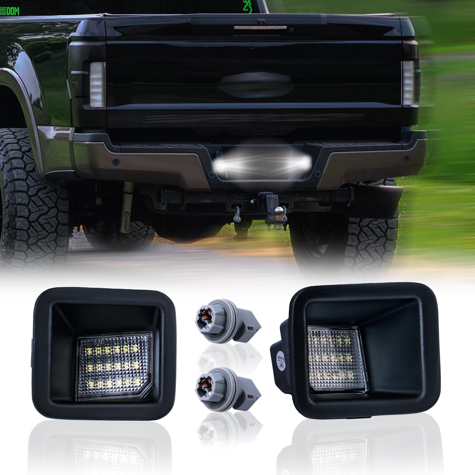 LED License Plate Light For 2017-2025 Ford F250 F350 F450 Super Duty Pickup Truck Tag Lamp Assembly with Socket, 6000K White 2PCS