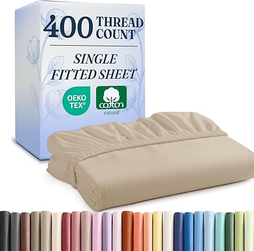 Sábana bajera de algodón fresco de 400 hilos, para colchón alto, se adapta al colchón, solo una sábana bajera (tamaño individual XL, crema) disponible en Yaxa Costa Rica