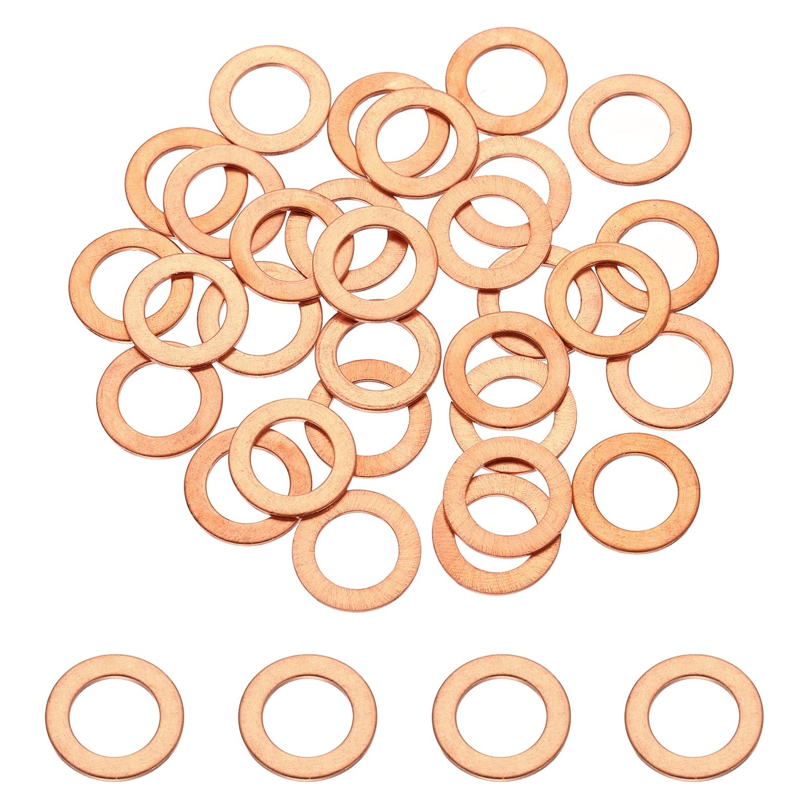 DEFANEX 32 Pcs M10 Copper Washer Sealing Ring (10mm ID 16mm OD 1mm Thickness) Metric Sealing Gasket Flat Crush Washer, for Automotive Plumbing Mechanical Oil Drain Plug